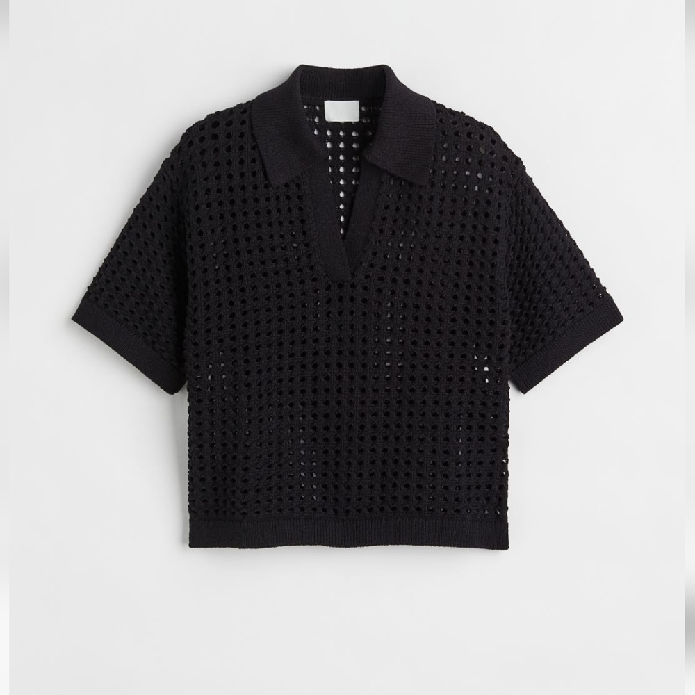 H&M Black Short Sleeve Crochet Top